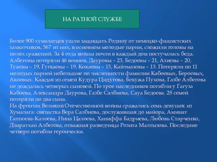 Более 900 хумалагцев ушли защищать Родину от немецко-фашистских захватчиков, 567 из них,