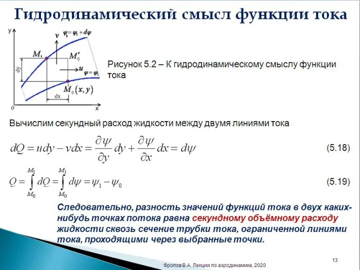 Гидродинамический смысл функции тока Рисунок 5.2 – К гидродинамическому смыслу функции тока