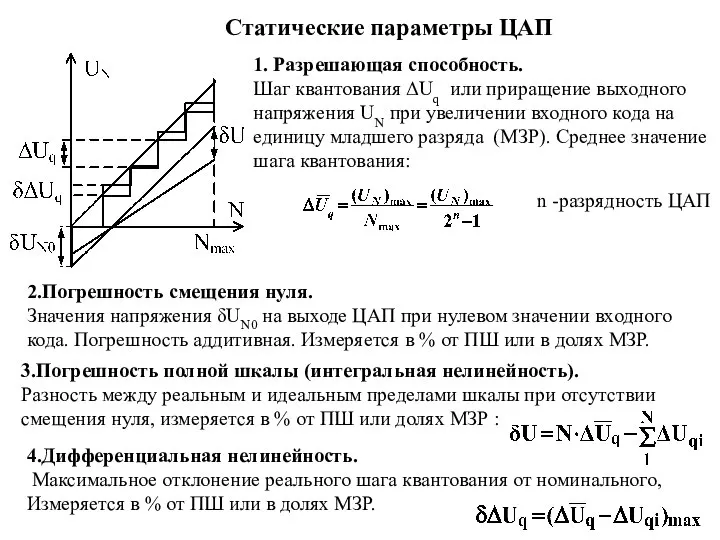 Статические параметры ЦАП 1. Разрешающая способность. Шаг квантования ΔUq или приращение выходного