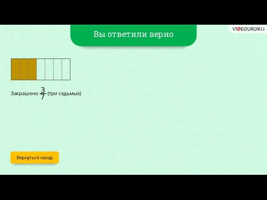 Вы ответили верно Вернуться назад 3 7 Закрашено (три седьмых)