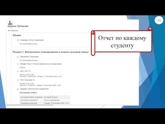 Отчет по каждому студенту 13