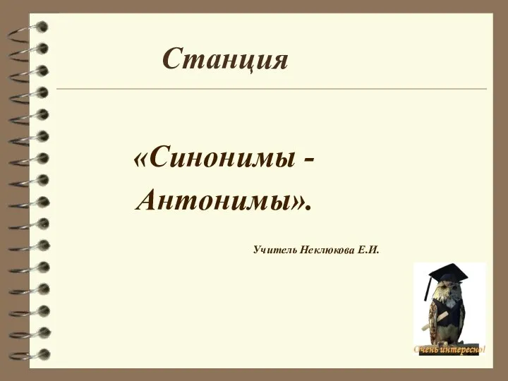 Станция «Синонимы - Антонимы». Учитель Неклюкова Е.И.