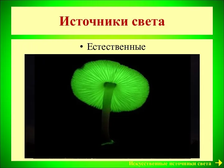 Источники света Естественные Искусственные источники света