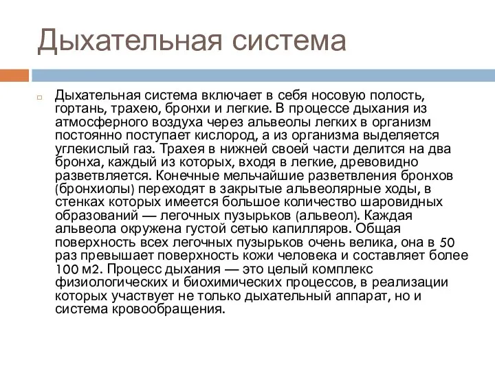 Дыхательная система Дыхательная система включает в себя носовую полость, гортань, трахею, бронхи