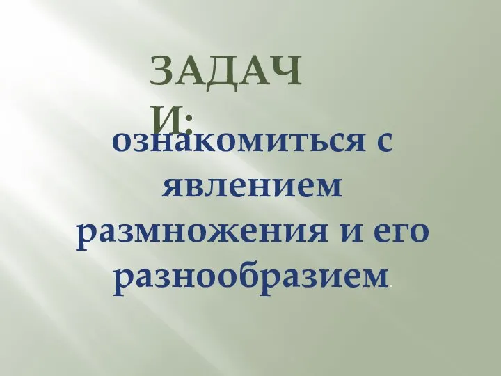 ЗАДАЧИ: ознакомиться с явлением размножения и его разнообразием.