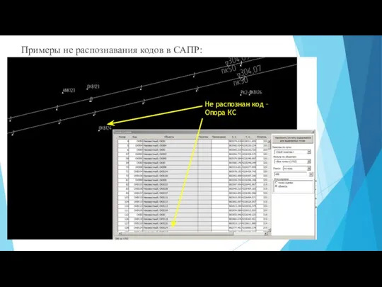 Примеры не распознавания кодов в САПР: Не распознан код – Опора КС