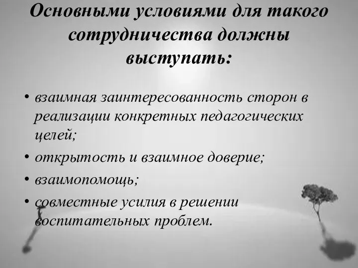 Основными условиями для такого сотрудничества должны выступать: взаимная заинтересованность сторон в реализации