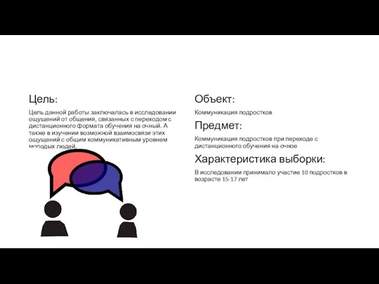 Цель: Цель данной работы заключалась в исследовании ощущений от общения, связанных с