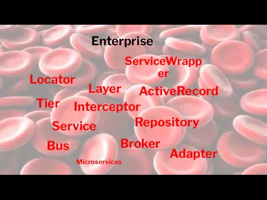 Enterprise Locator Layer Service Repository Broker ActiveRecord Tier Bus Interceptor ServiceWrapper Adapter Microservices