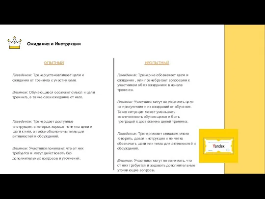 6 Ожидания и Инструкции ОПЫТНЫЙ Поведение: Тренер устанавливает цели и ожидания от