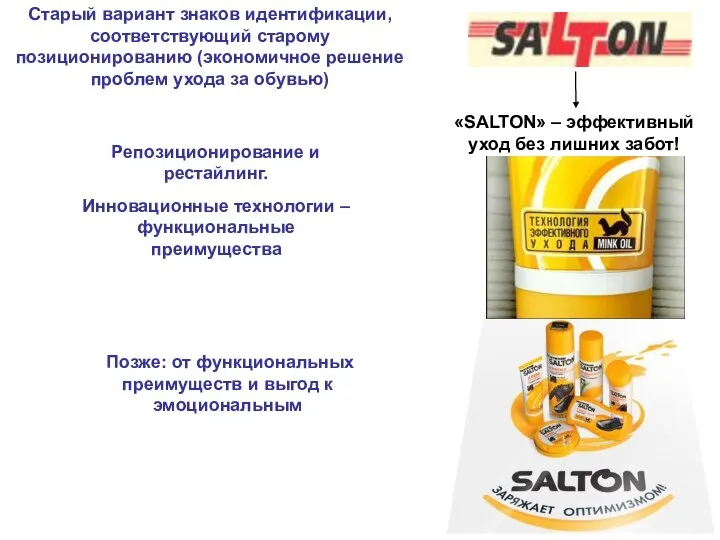 «SALTON» – эффективный уход без лишних забот! Старый вариант знаков идентификации, соответствующий