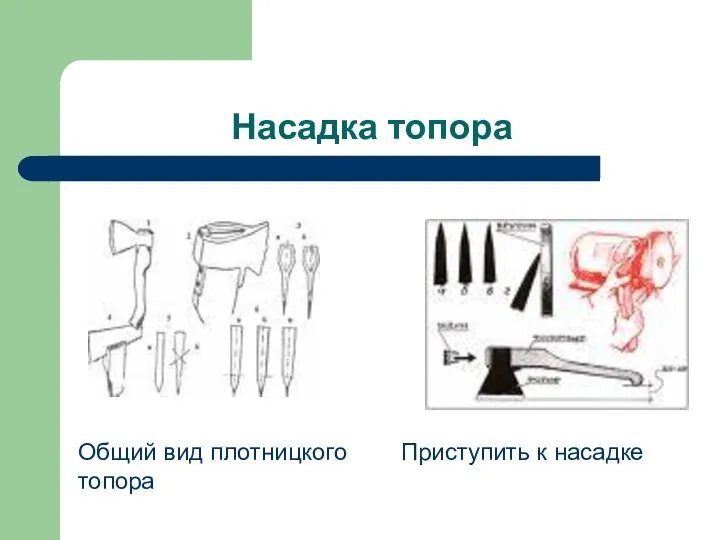 Насадка топора Общий вид плотницкого топора Приступить к насадке