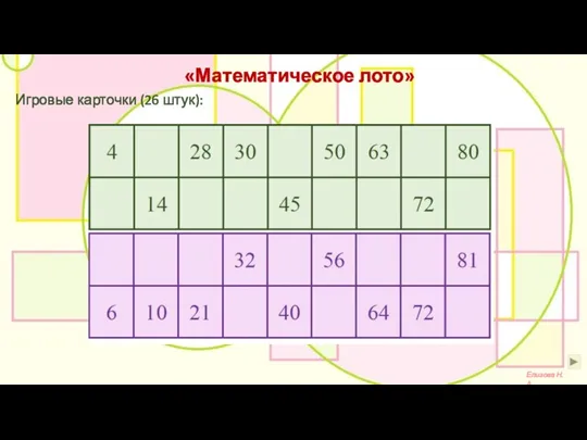 «Математическое лото» Елизова Н.А. Игровые карточки (26 штук):