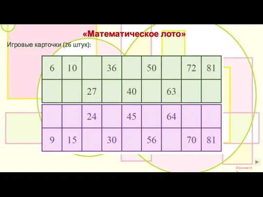 «Математическое лото» Елизова Н.А. Игровые карточки (26 штук):