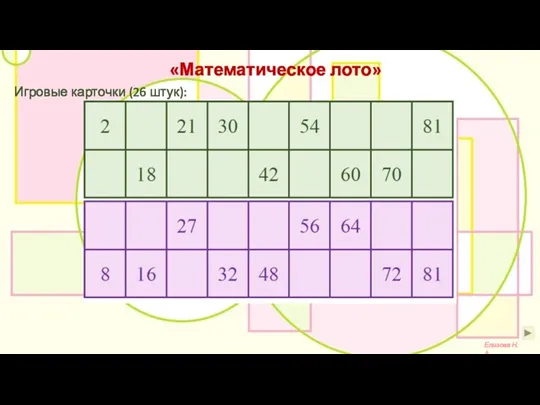 «Математическое лото» Елизова Н.А. Игровые карточки (26 штук):