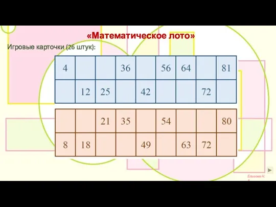 «Математическое лото» Елизова Н.А. Игровые карточки (26 штук):