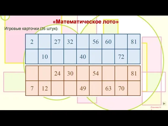 «Математическое лото» Елизова Н.А. Игровые карточки (26 штук):