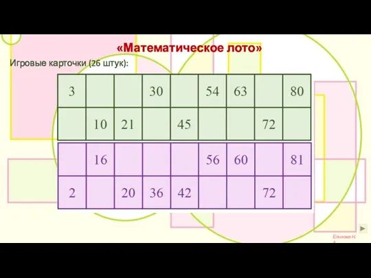 «Математическое лото» Елизова Н.А. Игровые карточки (26 штук):