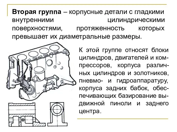 Вторая группа – корпусные детали с гладкими внутренними цилиндрическими поверхностями, протяженность которых