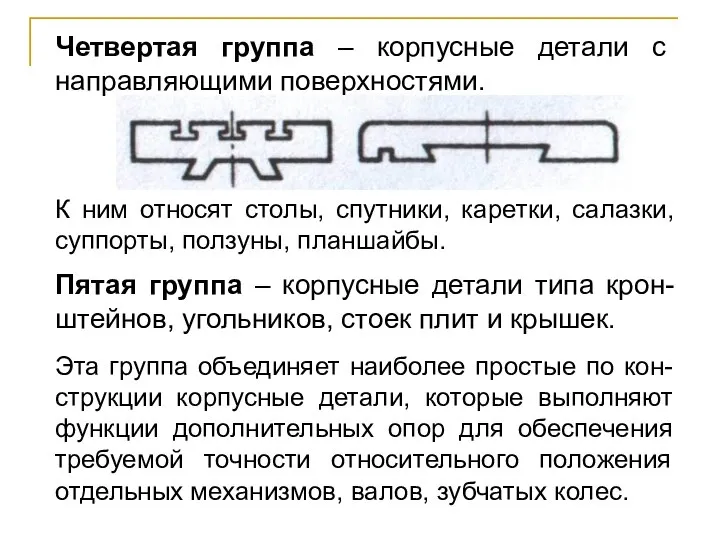 Четвертая группа – корпусные детали с направляющими поверхностями. К ним относят столы,