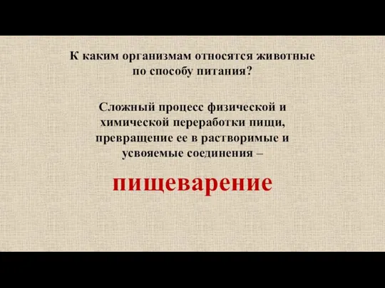 К каким организмам относятся животные по способу питания? Сложный процесс физической и