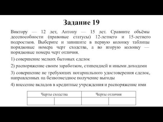 Задание 19 Виктору — 12 лет, Антону — 15 лет. Сравните объёмы