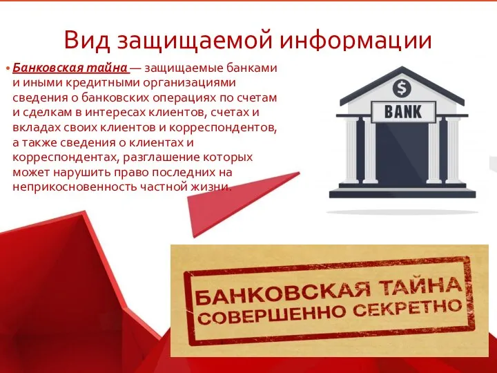 Вид защищаемой информации Банковская тайна — защищаемые банками и иными кредитными организациями