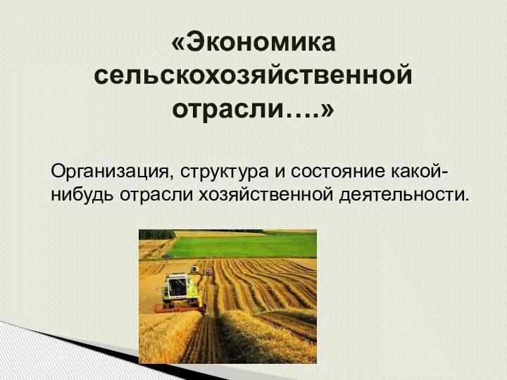 «Экономика сельскохозяйственной отрасли….» Организация, структура и состояние какой-нибудь отрасли хозяйственной деятельности.