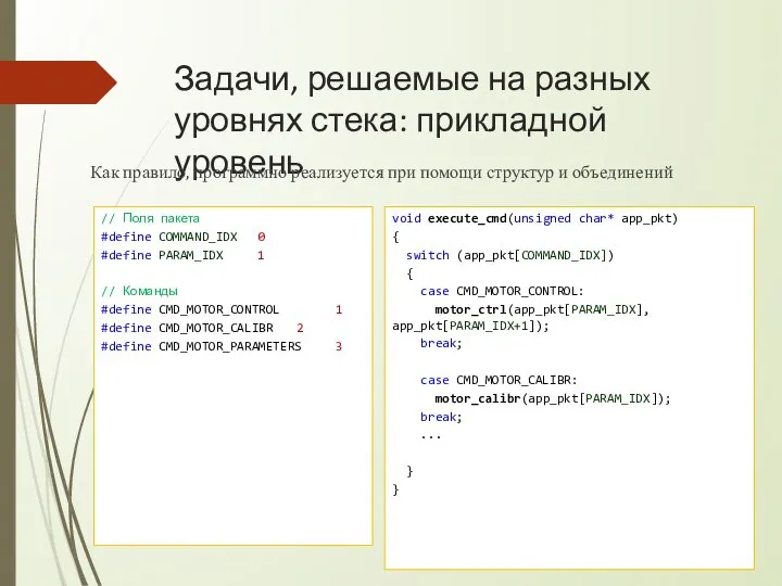 Задачи, решаемые на разных уровнях стека: прикладной уровень Как правило, программно реализуется