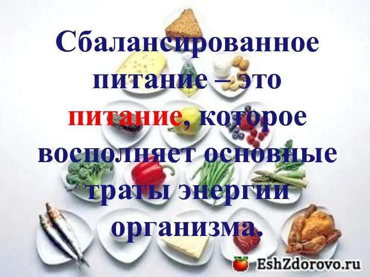 Сбалансированное питание – это питание, которое восполняет основные траты энергии организма.