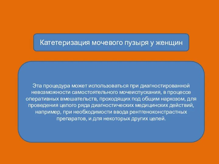 Катетеризация мочевого пузыря у женщин Эта процедура может использоваться при диагностированной невозможности