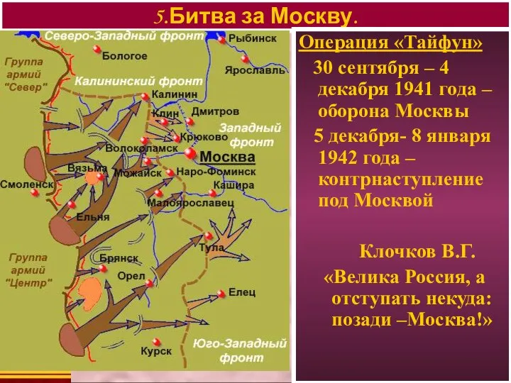 5.Битва за Москву. Операция «Тайфун» 30 сентября – 4 декабря 1941 года