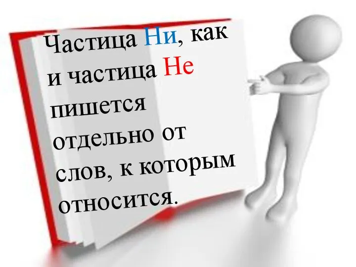 Частица Ни, как и частица Не пишется отдельно от слов, к которым относится.