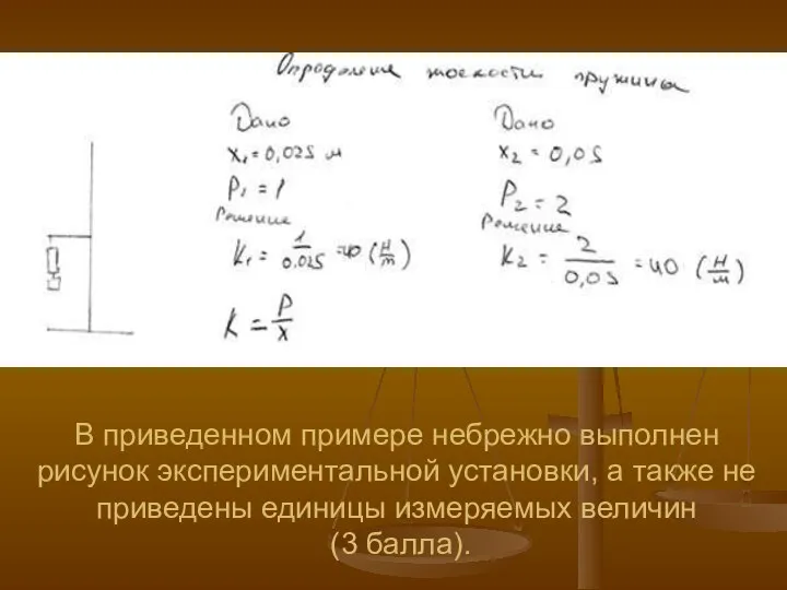 В приведенном примере небрежно выполнен рисунок экспериментальной установки, а также не приведены