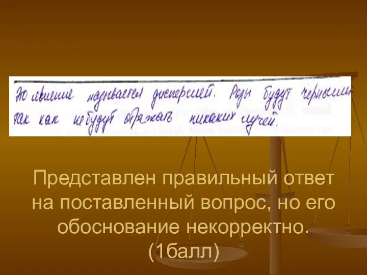 Представлен правильный ответ на поставленный вопрос, но его обоснование некорректно. (1балл)