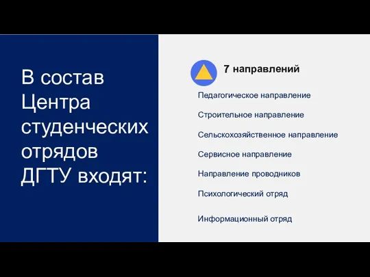 В состав Центра студенческих отрядов ДГТУ входят: