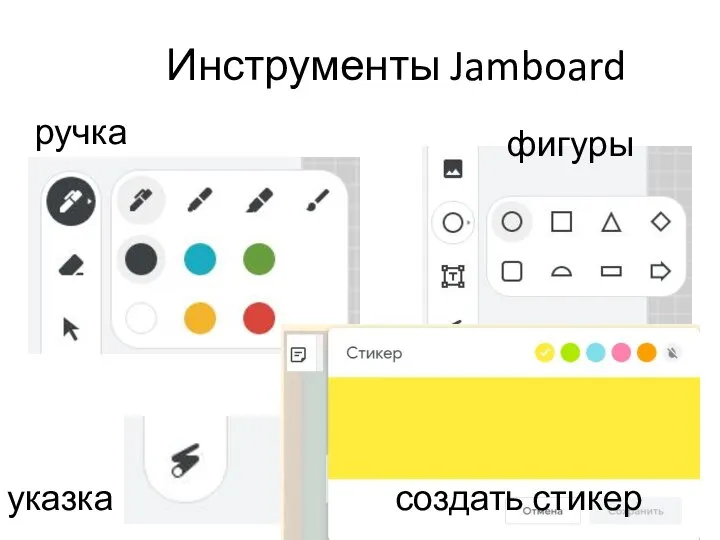 Инструменты Jamboard фигуры создать стикер ручка указка