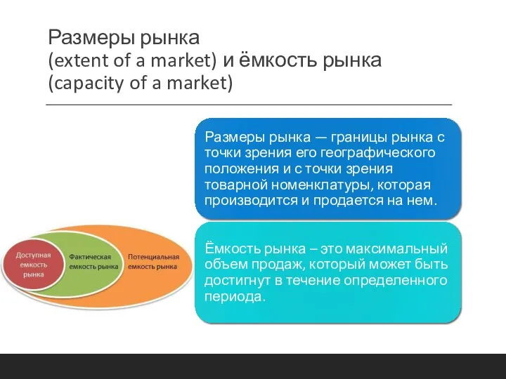 Размеры рынка (extent of a market) и ёмкость рынка (capacity of a market)