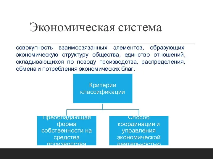 Экономическая система совокупность взаимосвязанных элементов, образующих экономическую структуру общества, единство отношений, складывающихся