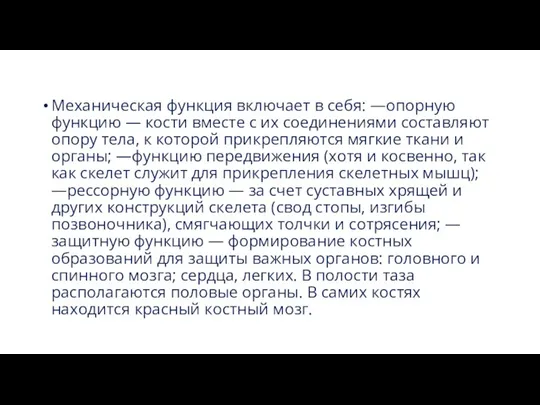 Механическая функция включает в себя: —опорную функцию — кости вместе с их