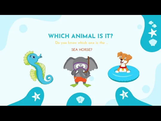 WHICH ANIMAL IS IT? 1 SEA HORSE? Do you know which one