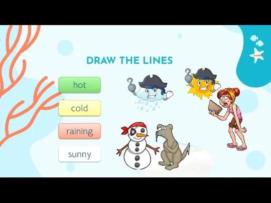 DRAW THE LINES DONE 1 hot cold raining sunny
