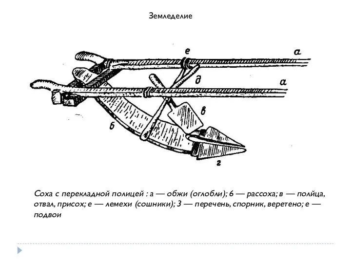 Земледелие Соха с перекладной полицей : а — обжи (оглобли); 6 —