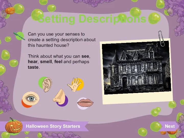 Halloween Story Starters Setting Descriptions Can you use your senses to create