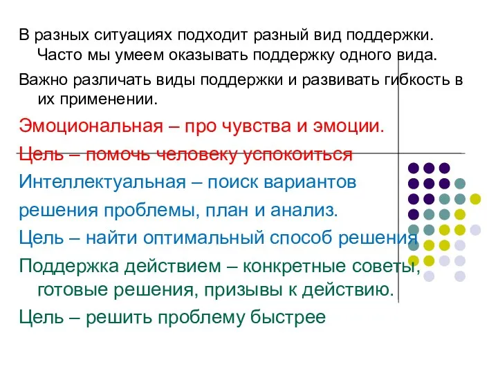 В разных ситуациях подходит разный вид поддержки. Часто мы умеем оказывать поддержку