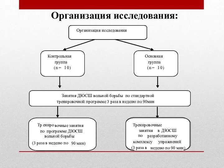 Организация исследования: по программе ДЮСШ вольной борьбы