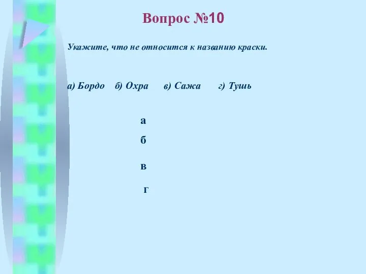 б в а г Вопрос №10 Укажите, что не относится к названию