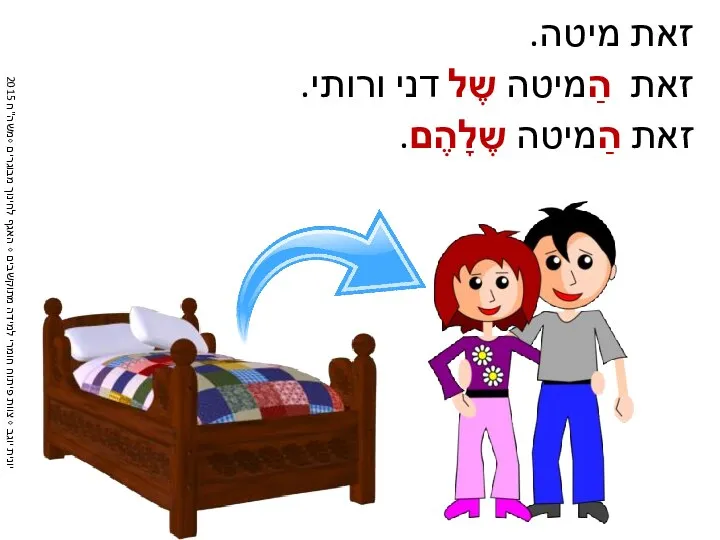 זאת מיטה. זאת הַמיטה שֶל דני ורותי. זאת הַמיטה שֶלָהֶם.