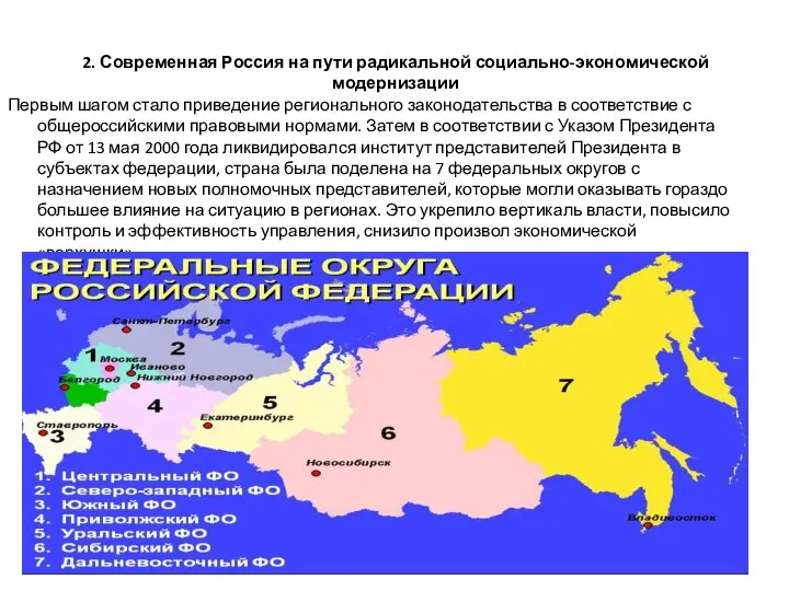 2. Современная Россия на пути радикальной социально-экономической модернизации Первым шагом стало приведение