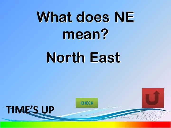 What does NE mean? North East CHECK TIME’S UP